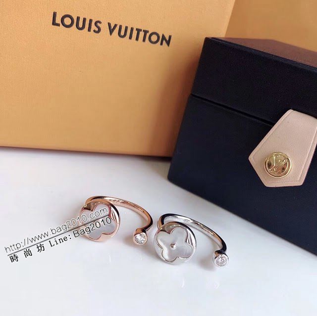Louis Vuitton純銀飾品 路易威登白貝母四葉草開口戒指 LV單花單鑽戒指  zglv2096